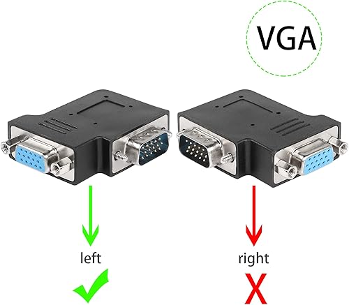 Miniatura 4 de QIANRENON Adaptador de ángulo de 90 grados VGA macho a VGA hembra DB15 macho a hembra conector de ángulo recto VGA extensor de ángulo en forma de L,