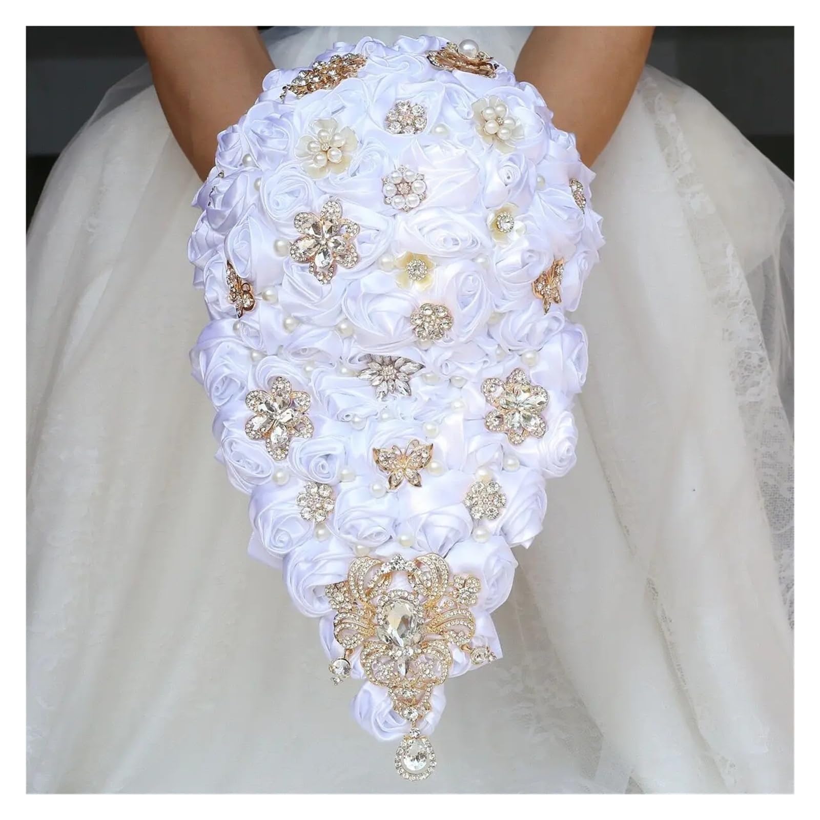 UJEDFHV Wedding Bouquet Crystal Bride Handmade Satin Rose Elegant Wedding Flowers Bridal Bouquet for Prom(Color 3)