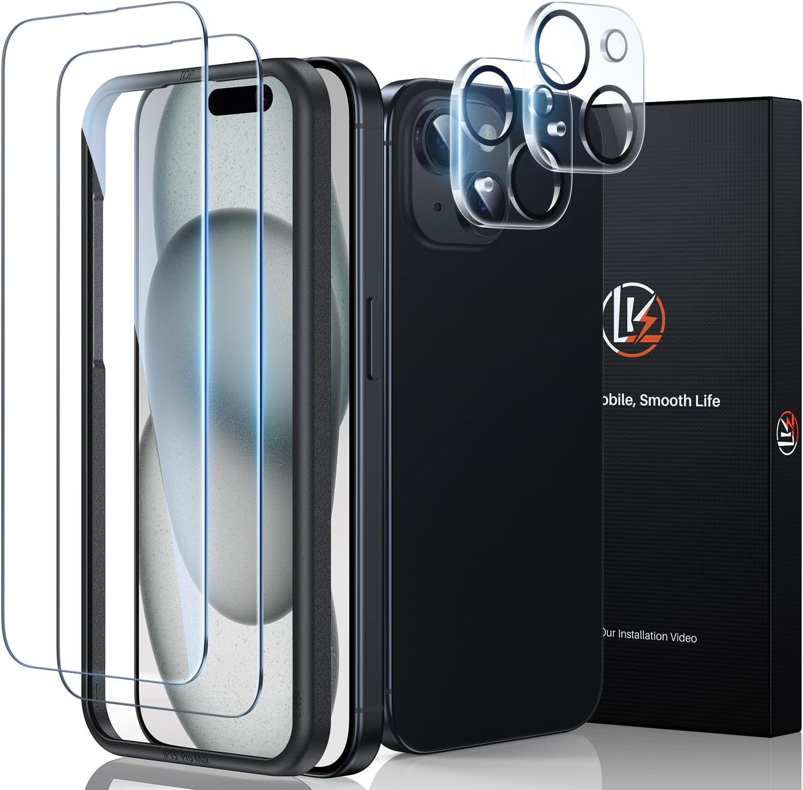[2+2] LK 2 Pack Screen Protector for iPhone 15 + 2 Pack Camera Lens