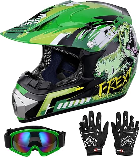 Miniatura 8 de DOT - Casco de motocross juvenil con gafas y guantes para niños de 5 a 14 años, casco ATV para niños y niñas, casco de cuatro ruedas, motocross,