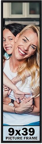 Marco negro de 9 x 39 pulgadas, marco de fotos moderno completo que incluye protector de acrílico UV, tablero de respaldo de espuma sin ácidos,