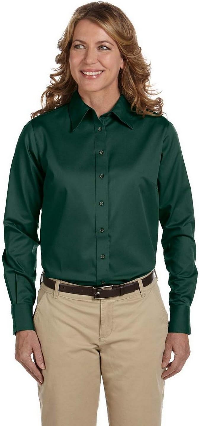 Harriton M500W Ladies L-Sleeve Shirt Hunter X-Large - Image 3