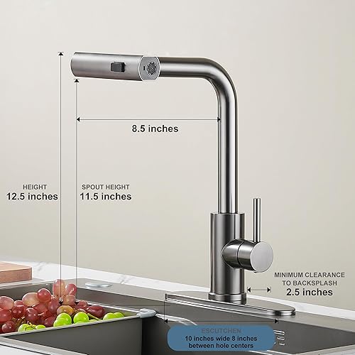 Miniatura 6 de AVSIILE Grifo de cocina con rociador extraíble, grifo de fregadero de cocina de acero inoxidable, mango de cascada gris, grifo de fregadero de