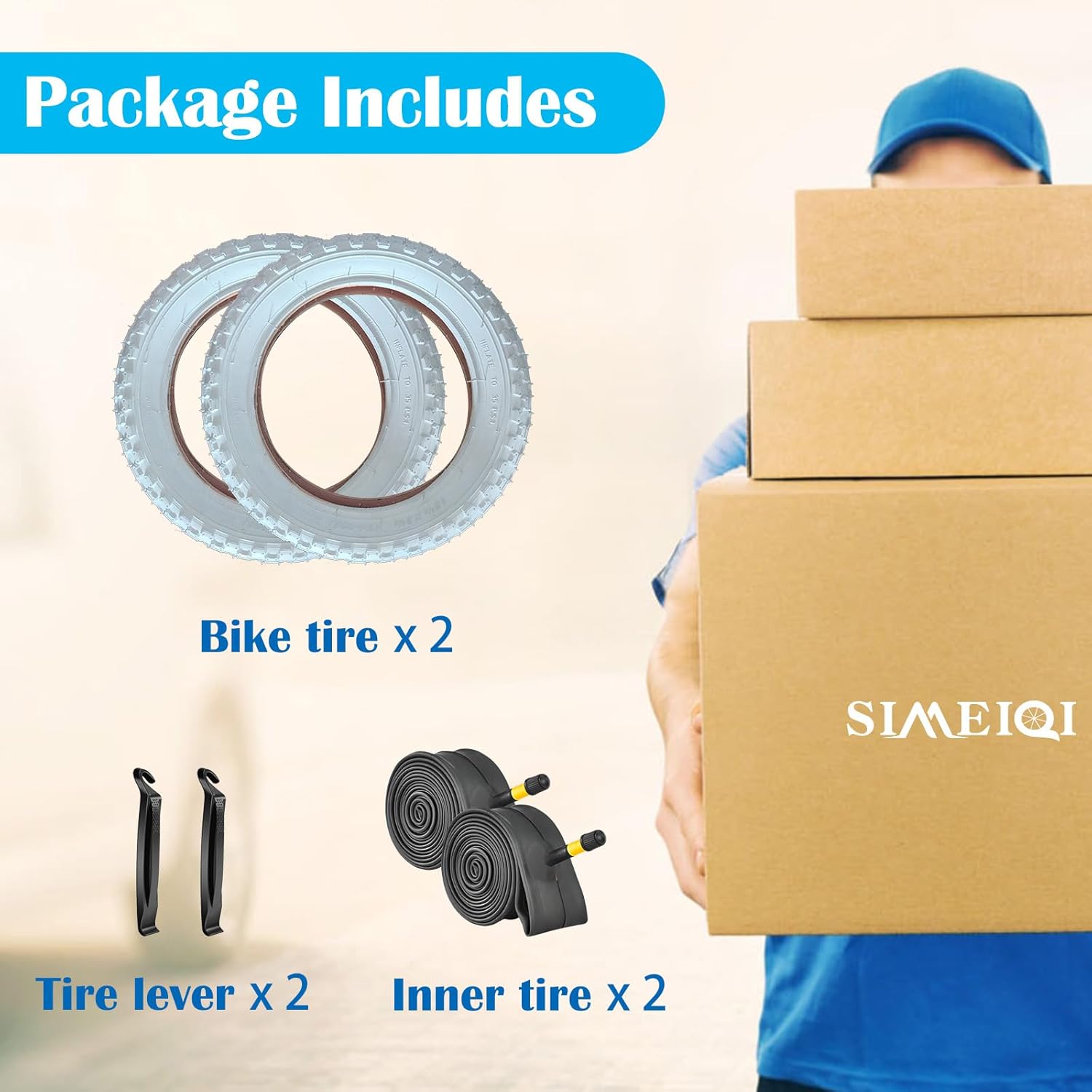 SIMEIQI 2 Pack Bike Tires and Tubes BMX for Kids Bike 12.5"/14"/16"/ 18"/ 20"x2.125" Compatible with 12.5"/14"/16"/ 18"/ 20"x1.75"/2.125" for Trail Commuter Pavement Bicycles