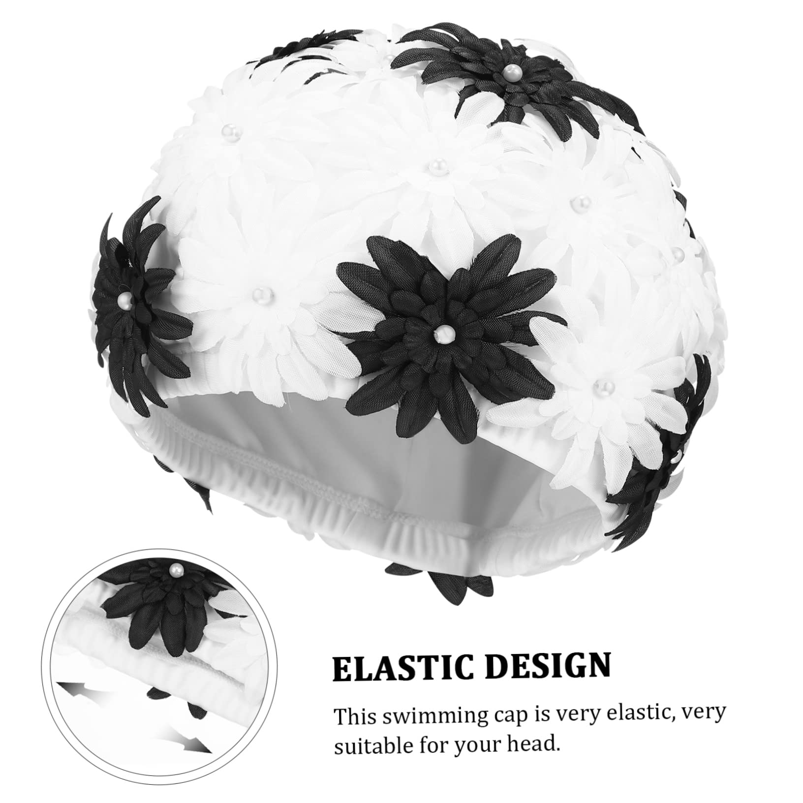 BESTonZON Gorro de Natación Doble Capa para Mujeres con Diseño de Flor de Perlas Gorro y Transpirable para Actividades Rafting y Natación