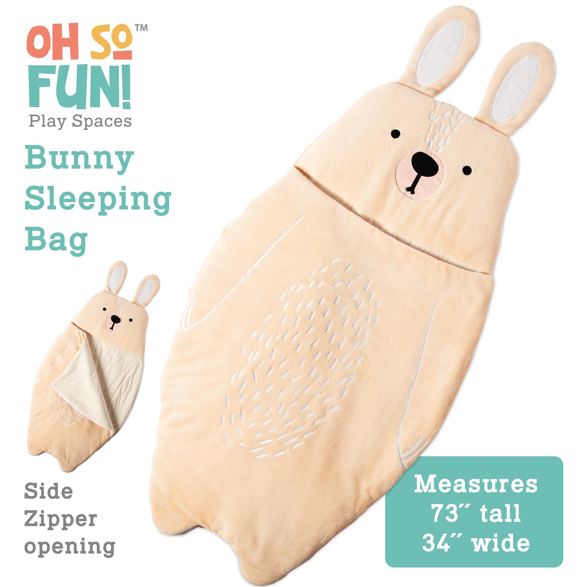 MindWare Oh So Fun! Bunny Sleeping Bag – Child Sleeping Bag for