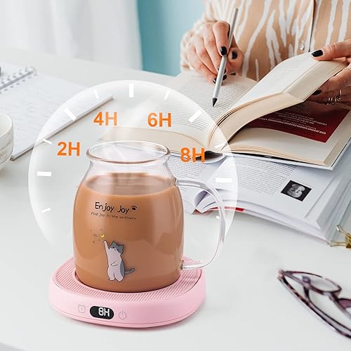 Miniatura 3 de Bsigo Calentador inteligente de tazas de café y lindo juego de tazas de cristal para gato, calentador de bebidas para escritorio y oficina, plato