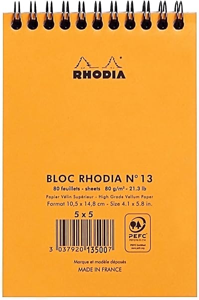 RHODIA 13500C - Notepad Bloc-Notes à Spirale (Reliure Intégrale) Orange - A6 10,5 x 14,8 cm - Petits Carreaux - 80 F Détachables - Papier Clairefontaine 80 g/m² - Couverture en Carte Enduite Souple - 3