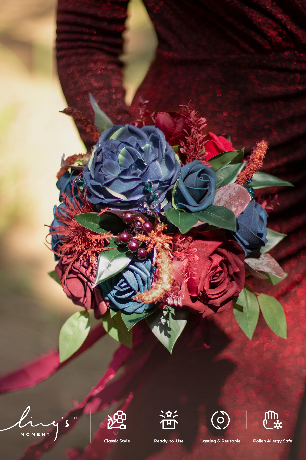 Amazon.com: Ling's moment Burgundy Artificial Wedding Flower Bouquets for Bridesmaids  Navy Blue Floral Bouquet Bridesmaids Bouquets with Ribbon Ceremony  Anniversary,7-inch Diameter : Home & Kitchen