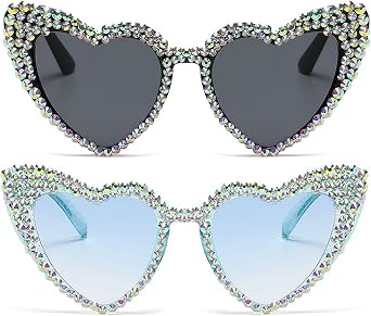 Cute Women Heart Sunglasses Fashion Shiny Bling Diamond Sunglasses Polygonal Pink Rhinestone Sunglasses UV Protection