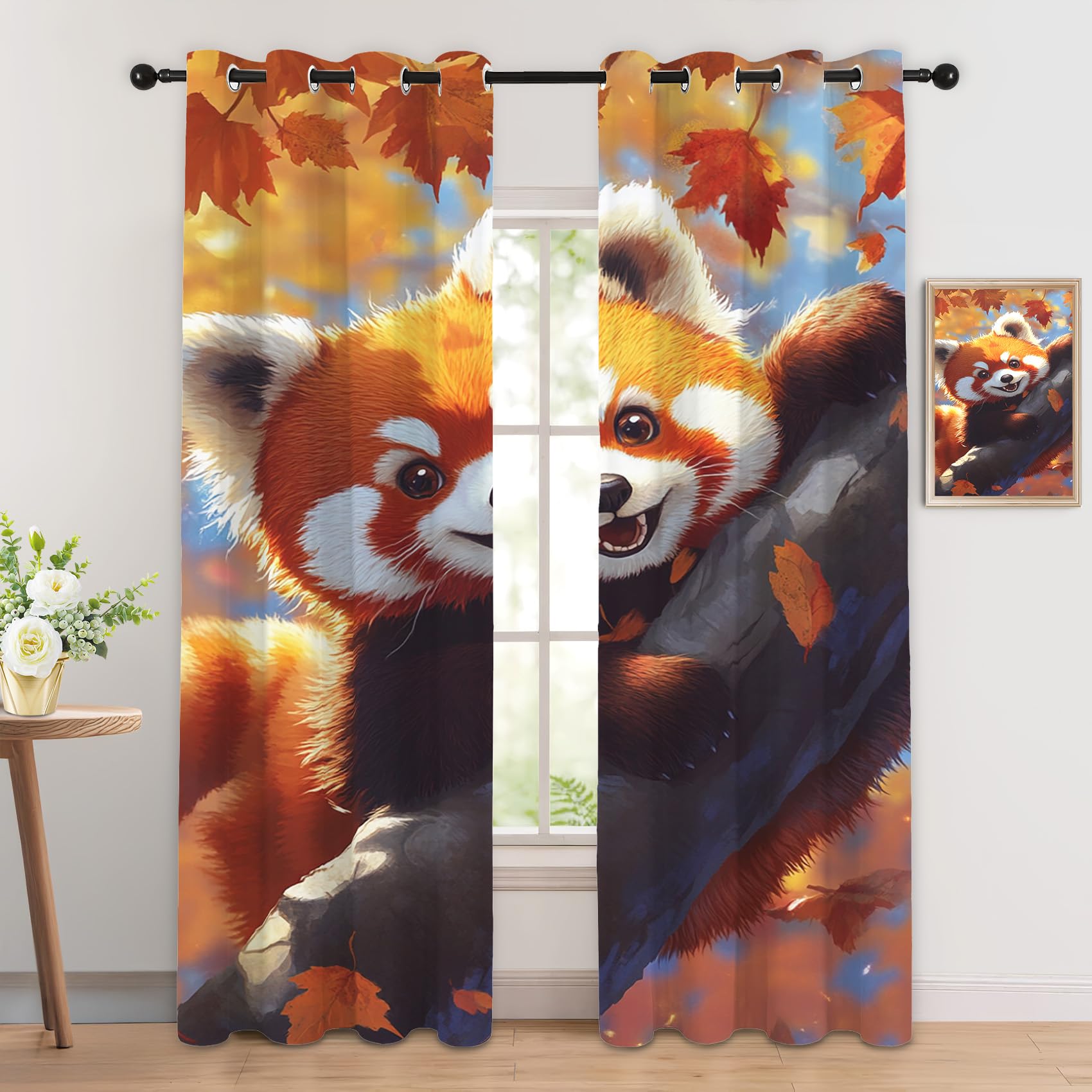 Rideau occultant panda rouge 140x160 cm pour chambre d'enfant