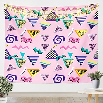 Geometric Tapestry 80s 90s Hip Hop Wall Tapestry,Hipster Funky Tapestries Eighties Fashion Style Hanging Wall Art Large 59x82,Leopard Print Triangle Shapes Artwork 1990S Memphis Home Decor