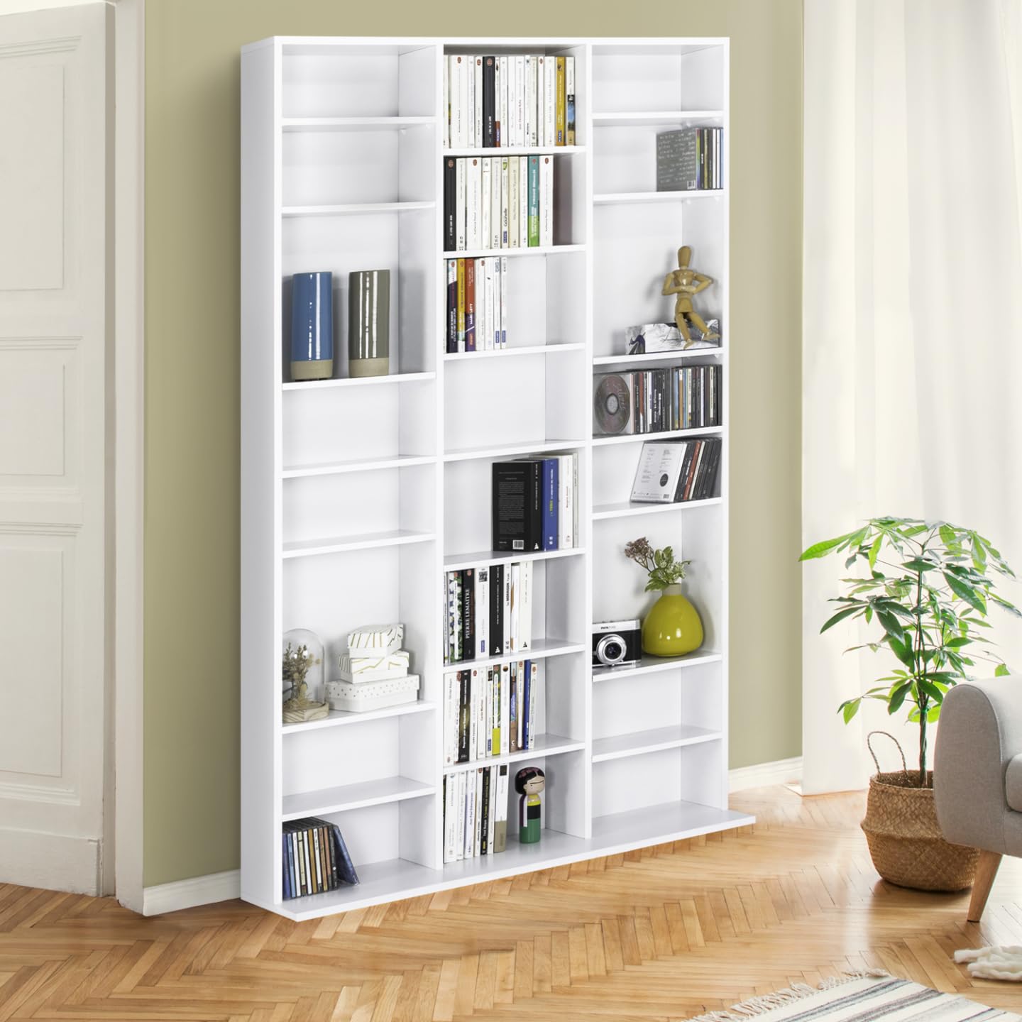 IDMarket – Estantería CD CEYLIA 30 Cajas con estantes modulares Madera Blanco