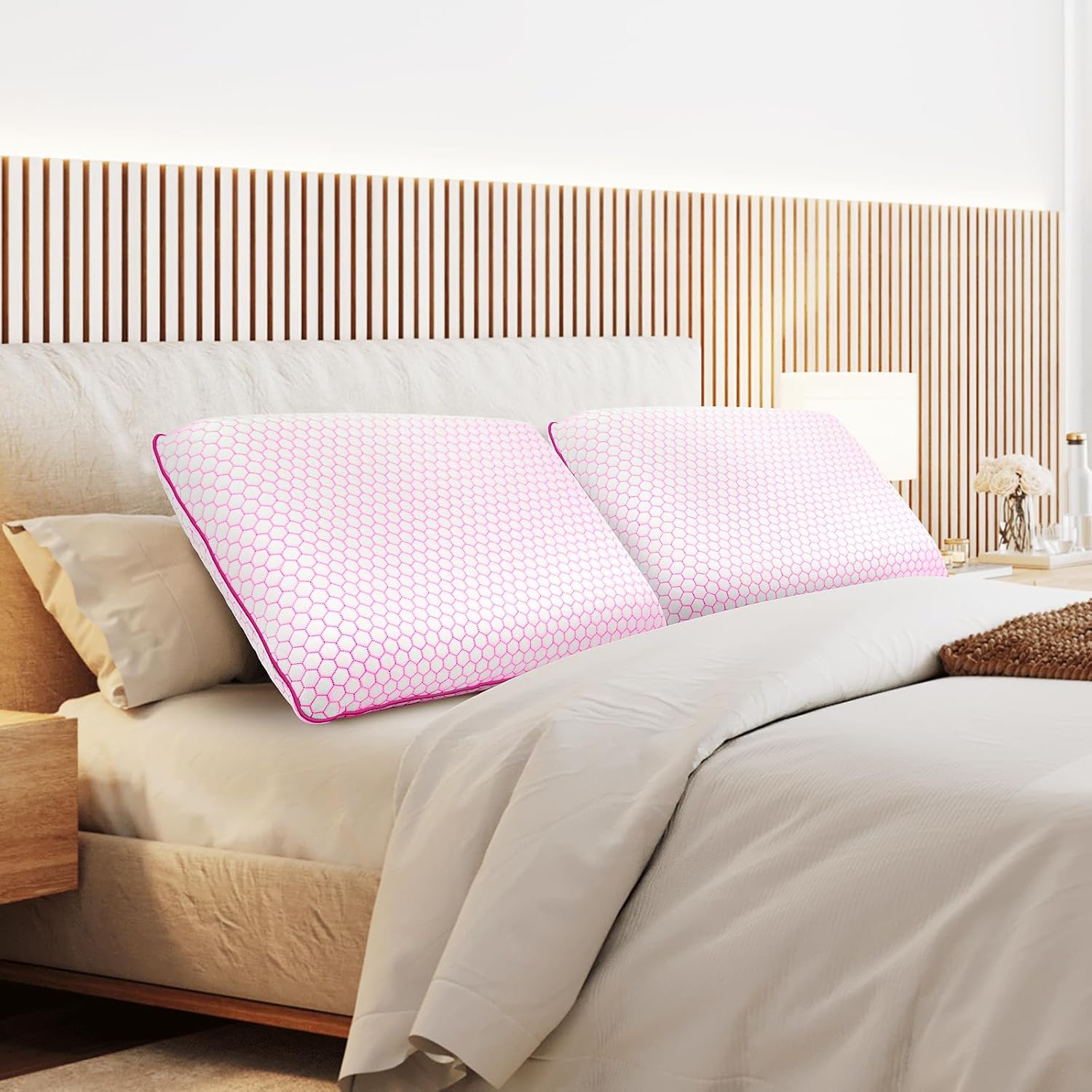 Memory Foam Pillows for Side, Back and Stomach Sleepers, Set of 2, Bed Pillow with Washable Cover and Breathable Mesh, Bed Pillow for Sleeping (Pink,Queen Size) - Image 7