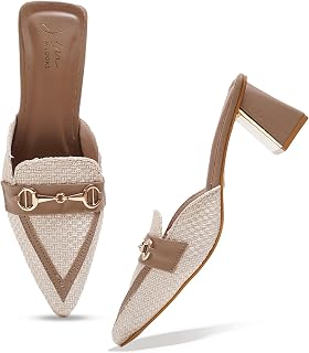 JM LOOKS Women's Textured Pointed-Toe Mules with Gold Buckle & Block Heel – Elegant Weave Design Price In India