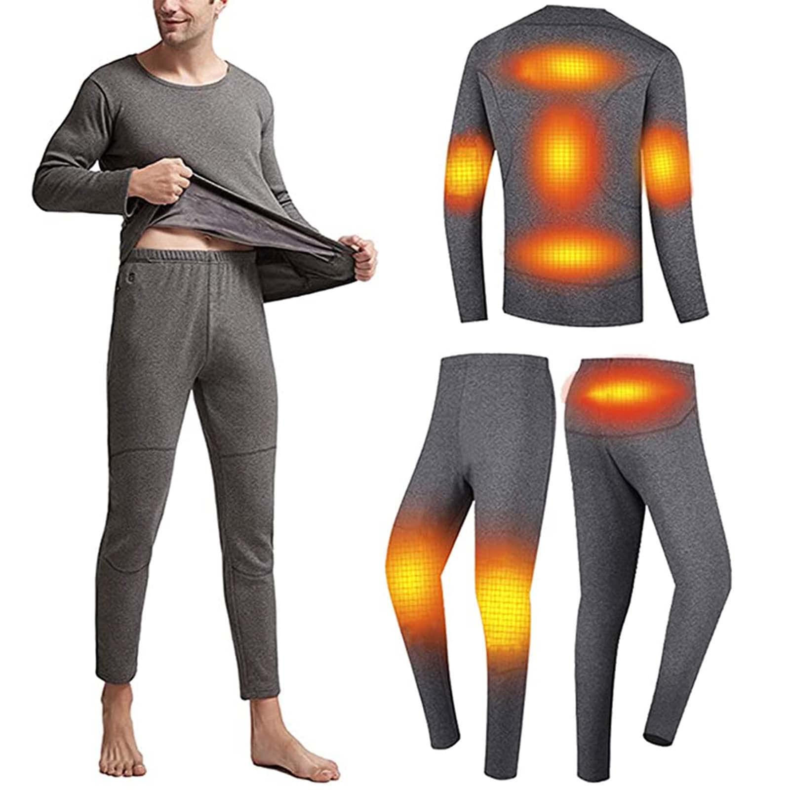Ropa Interior térmica con calefacción, Chaqueta y Pantalones, Forro Polar cálido de Invierno, Mangas largas, Adecuado para Correr y montañismo en Invierno (Gris S) (Gris XL)