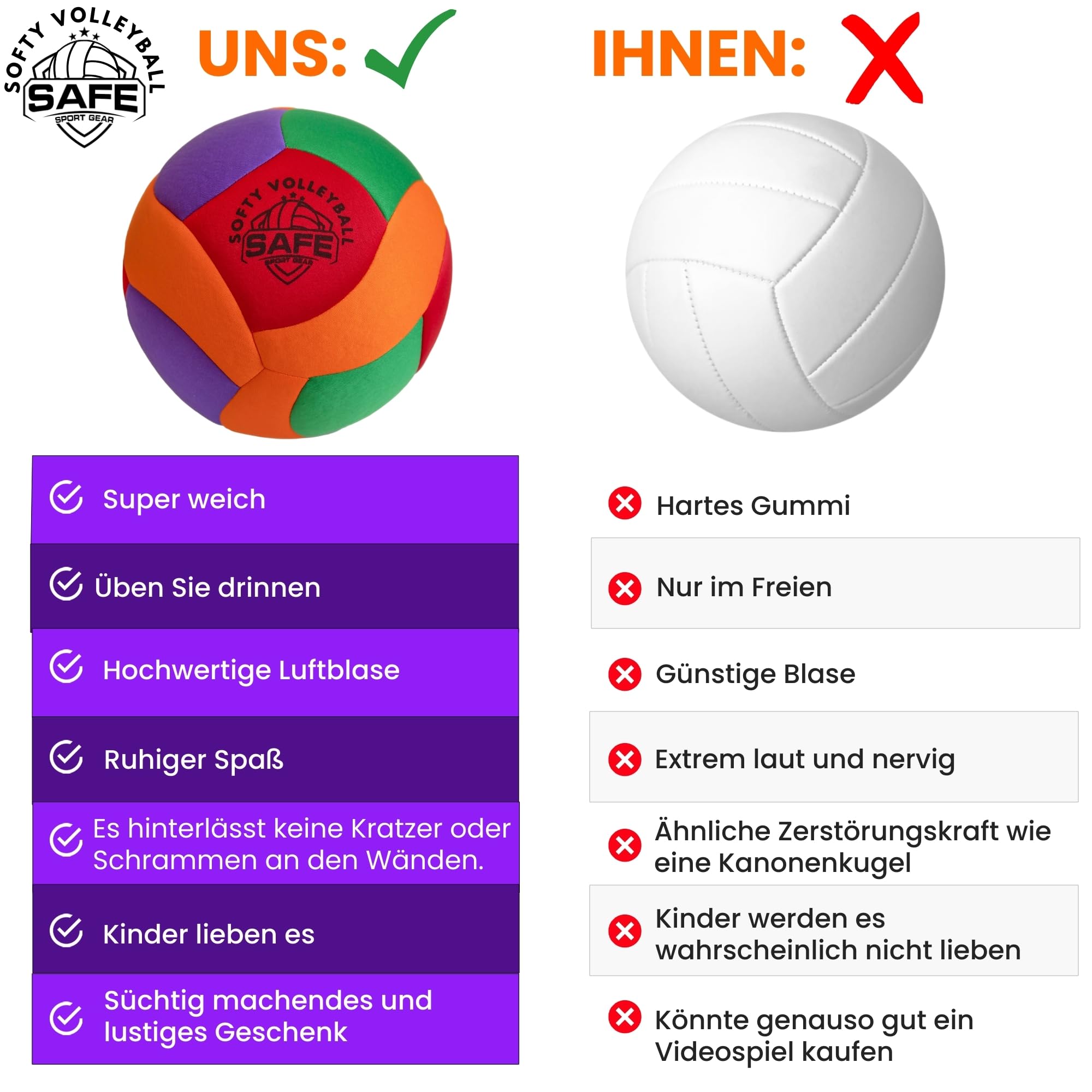 Safe Sport Gear - Softy Volleyball - Superweicher - Perfekter für Kinder und Erwachsene – Indoor- und Outdoor-Spiel – Realistisches Gefühl und Sprung (Softy Volleyball)