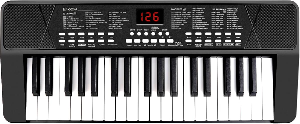 37 Keys Kids Piano for Beginners with Built-in 1200mA Rechargeable Battery | Portable Electronic Piano Keyboards with Microphone and LED Screen, Teaching Gift for Beginners, Black