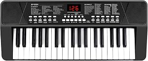 Piano Clavier M SANMERSEN pour Débutants 37 Touches avec Batterie Rechargeable 1200mA Intégrée, Claviers de Piano Électroniques Portables avec Micro, Écran LED, Cadeau d'Enseignement pour Débutants, Noir