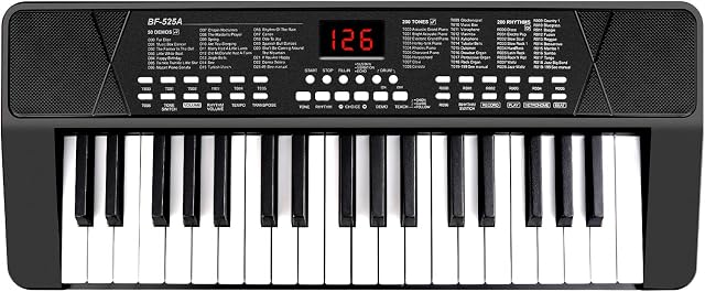 M SANMERSEN Piano Keyboard for Beginners 37 Keys Built-in 1200mA Rechargeable Battery Electronic Piano Keyboards Portable Music Pianos Keyboard with Mic LED Screen Teaching Gift for Beginners, Black