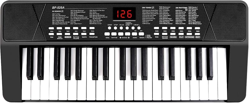 37 Keys Kids Piano for Beginners with Built-in 1200mA Rechargeable Battery | Portable Electronic Piano Keyboards with Microphone and LED Screen, Teaching Gift for Beginners, Black