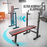 HOP-Sport® Banc de Musculation Pliable Plat, Support Barre Longue HS-1080 et Ensemble d’haltères: Disques de Poids en Plastique de 37 kg pour Entraînement Complet à Domicile Charge Max. 270 kg, Noir - 2