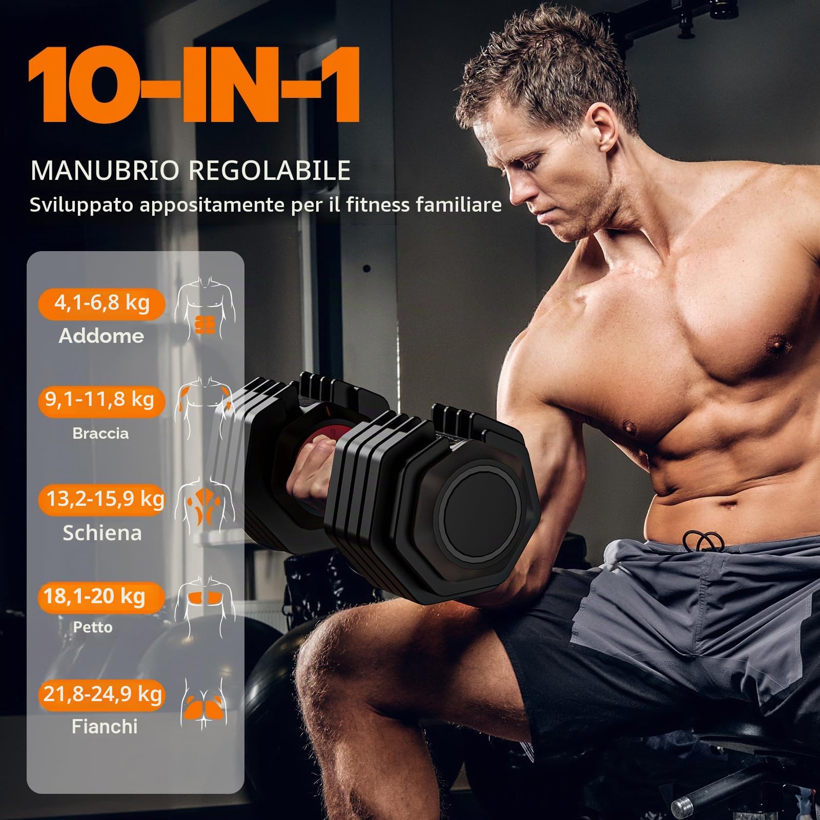 Set di manubri Dripex, set di manubri regolabili 24,5 kg/55 libbre un paio, regolazione a 10 posizioni con impugnatura antiscivolo, manubri fitness in acciaio