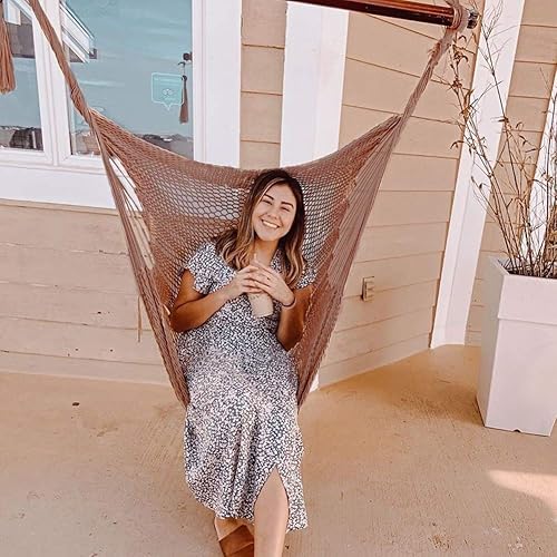 Miniatura 7 de Blissun silla colgante hamaca silla mecedora con asiento ancho de 40 pulgadas algodón de poliéster Mocha Mocha, Tan