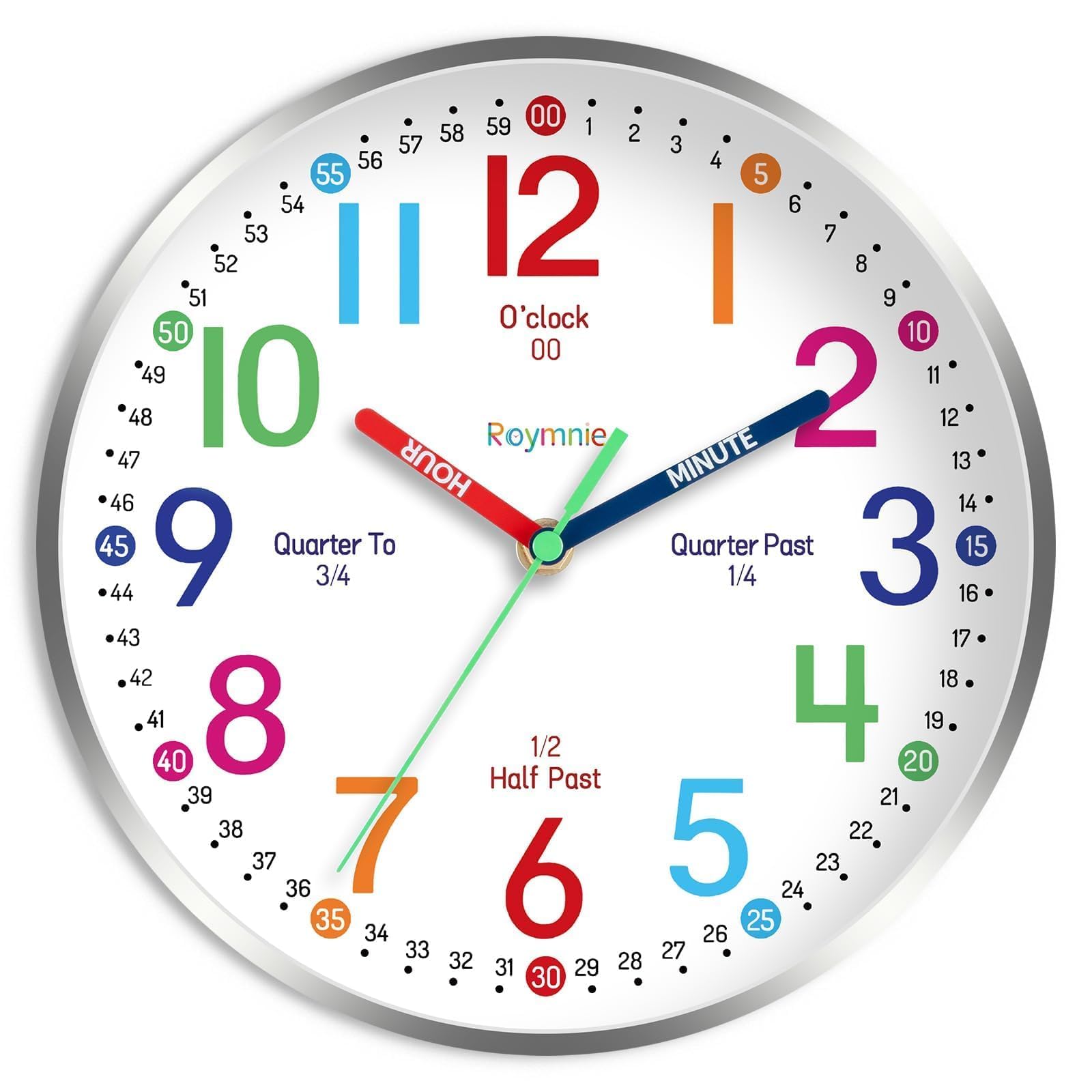 Roymnie 14 Inch Wall Clock for Kids Learning to Tell Time