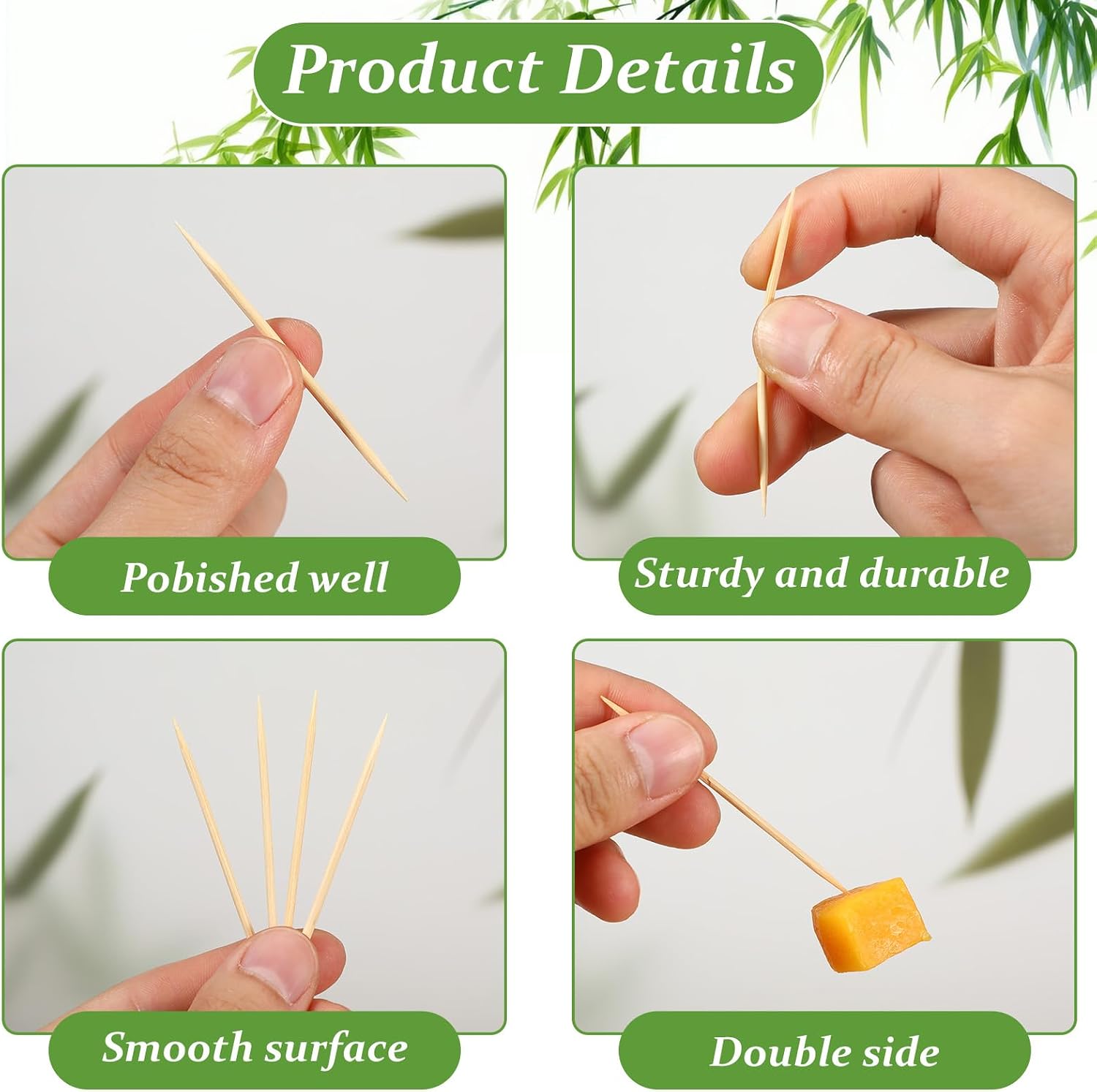 21000 Pieces Bamboo Wooden toothpicks 2.56 Inch Round Double Sided image 4