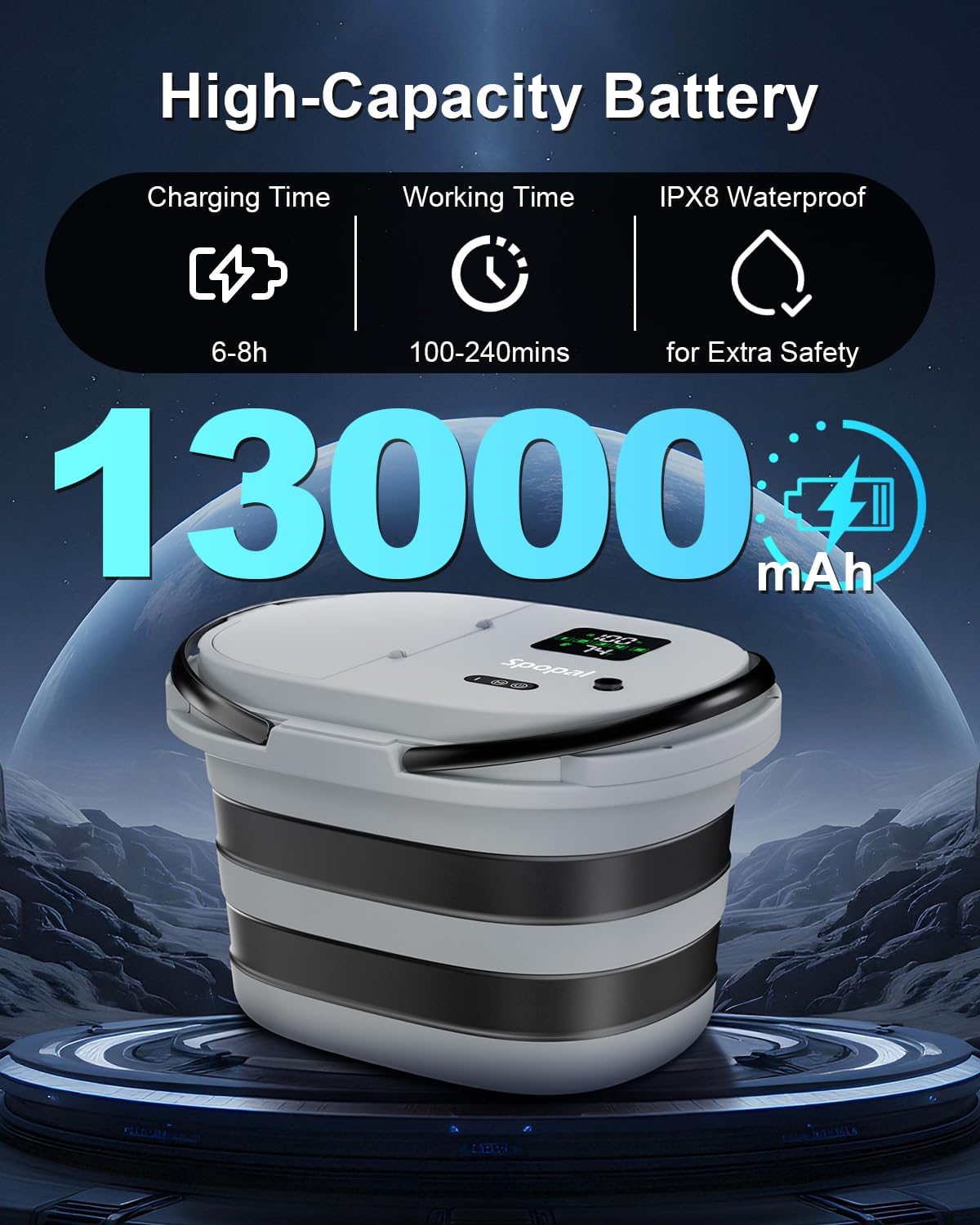 Portable Integrated Camping Shower with 20L Bucket, Temperature Measurement & Fruit Washing Mode, LED Digital Display, IPX8 Waterproof, 13000mAh Battery for Hiking, Travel, Car, Pet