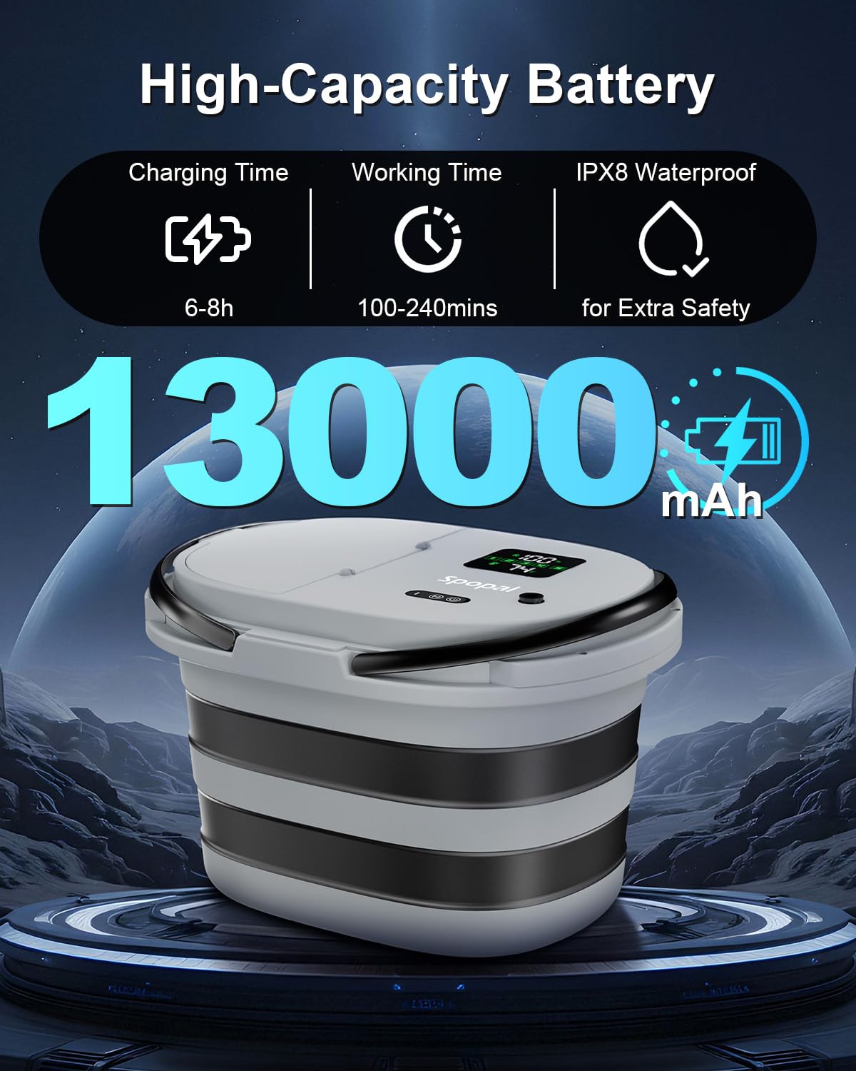Prysznic kempingowy Spopal, [z wbudowaną pompą i 20-litrowym zbiornikiem na wodę], przenośny prysznic kempingowy o pojemności 13 000 mAh z wyświetlaczem LED, do kempingu, podróży i kąpieli zwierząt