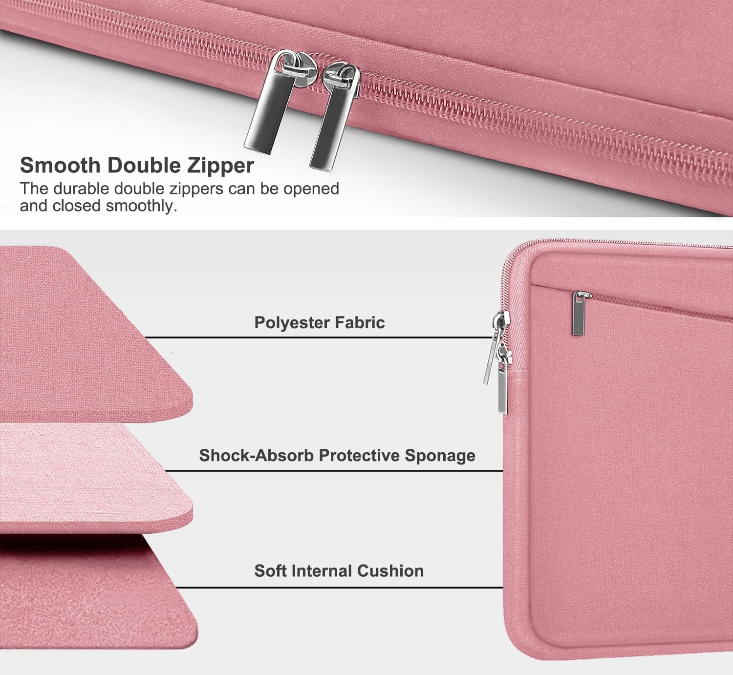 15.6 inch Laptop Case, Slim Computer Carrying Bag Protective Cover Briefcase with Front Pocket, Durable Laptop Sleeve for 15-16 Inch HP, Dell, Lenovo, Asus- Red Pink - Image 3
