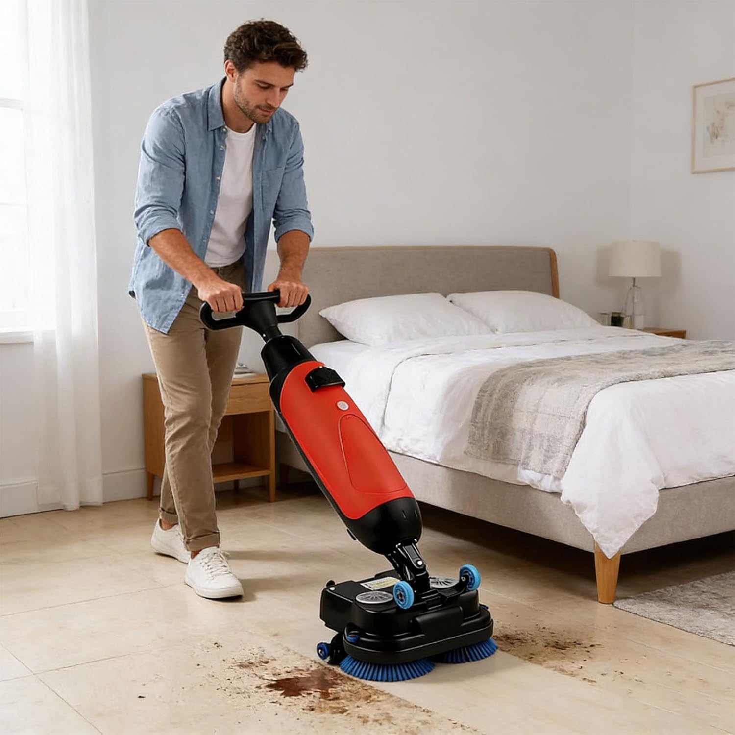 Commercial Floor Washer,Walk Behind Floor Scrubber,Electric Floor Cleaner,Floor Buffer Polisher Machine,Floor Scrubber for Kitchen,for Schools,Supermarkets,Hotels,Factories red