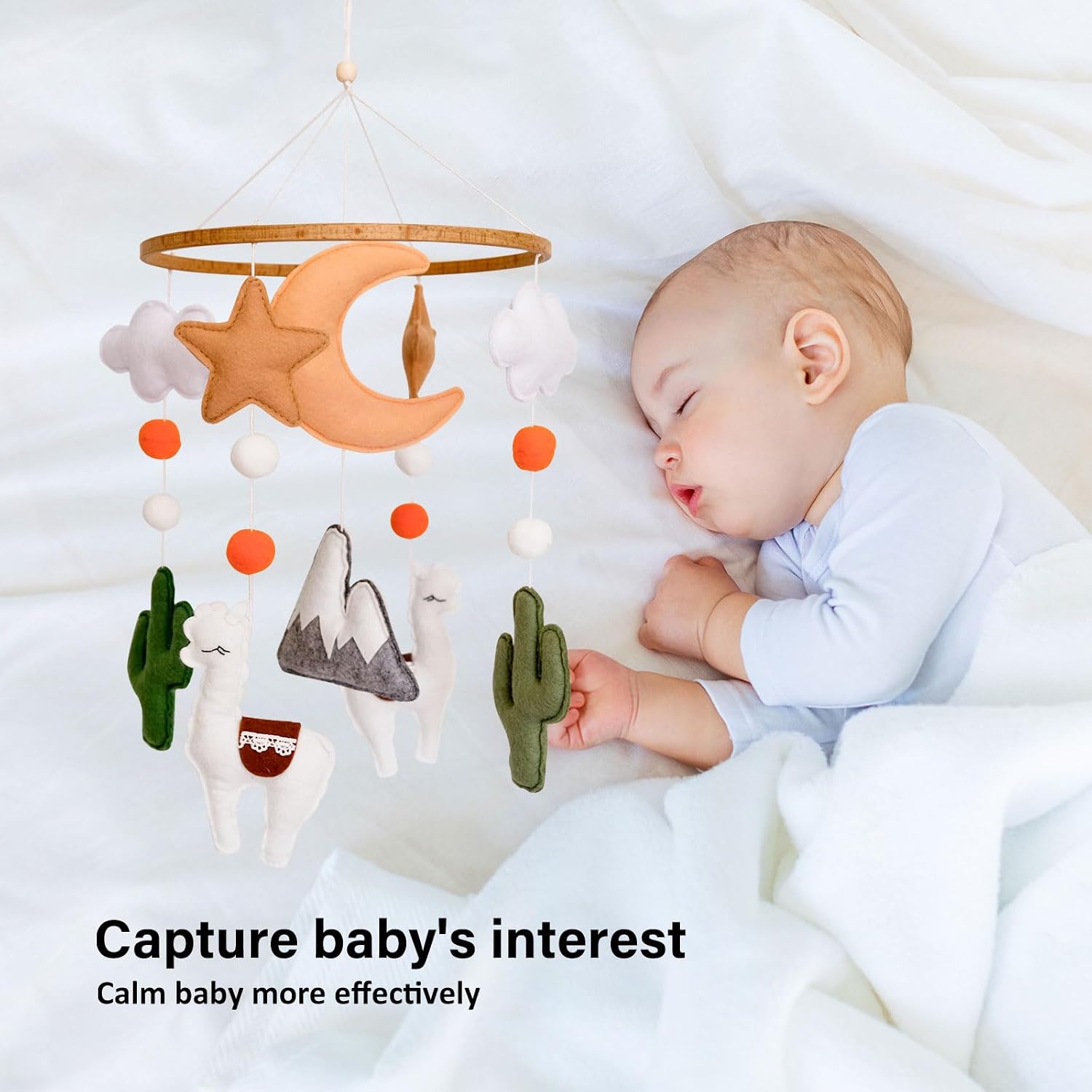 Llama Baby Crib Mobile, Neutral Nursery Decor, Desert Mobile for Crib, Nursery Mobile for Bassinet, Baby Shower Gifts Boys and Girls, Llama, Moon, Cactus