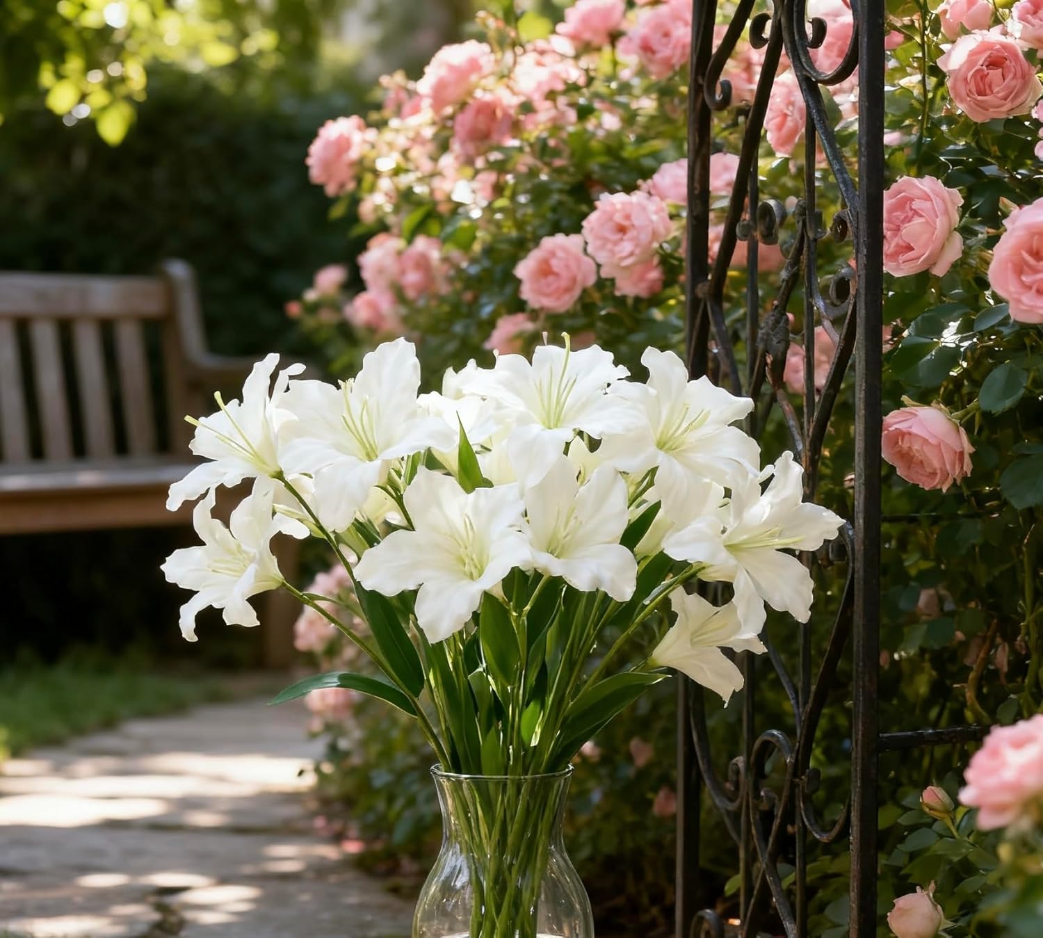 10-Bud Artificial Lily Flowers, 4 Pcs Realistic Silk Lilies for Vase, Silk Flowers for Wedding Decoration (White) - Image 9