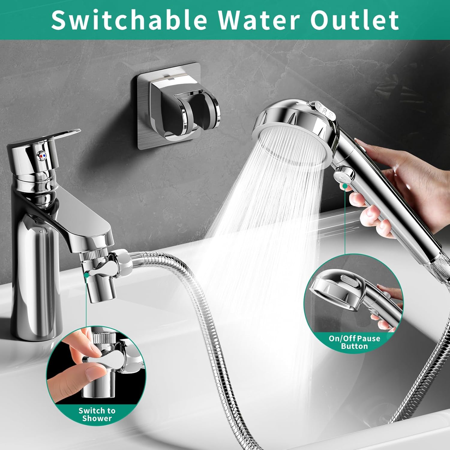 Portable Bidet for Travel (White & Gray) & HEROBAI Sink Hose Sprayer Attachment for Faucet (Chrome)