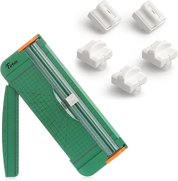 Firbon Green A4 Paper Cutter Bundle with 5Pcs White Refill Blades, 12 Inch Paper Trimmer with Side Ruler for Scrapbooking, Craft, Coupon, Label, Cardstock