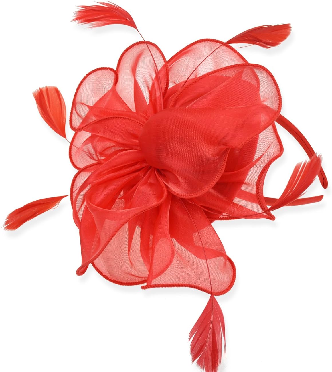 DRESHOW Fascinators Hat for Women Cocktail Tea Party Headwear Flower Mesh Ribbon Feathers Headband, 16-red - Image 4