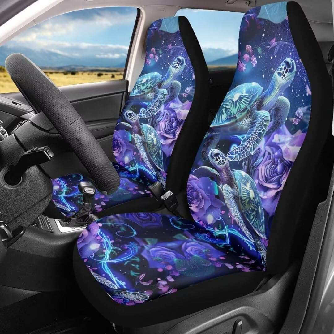 DISNIMO Hawaiian Sea Turtle Car Front Seat Covers Soft Comfort Seat Protector Cushions Pad for Most Vehicle Interior Seat Accessories Set of 2Packs