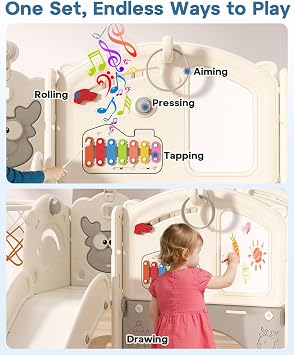 BIERUM Toddler Slide Set,13 in 1 Kids Slide Playground for Toddlers Age 1-3 | Toddler Slides with Basketball Hoop, Golf Game & Drawing Board, Indoor Outdoor Kids Climber Playset Backyard For Toddlers 1-3