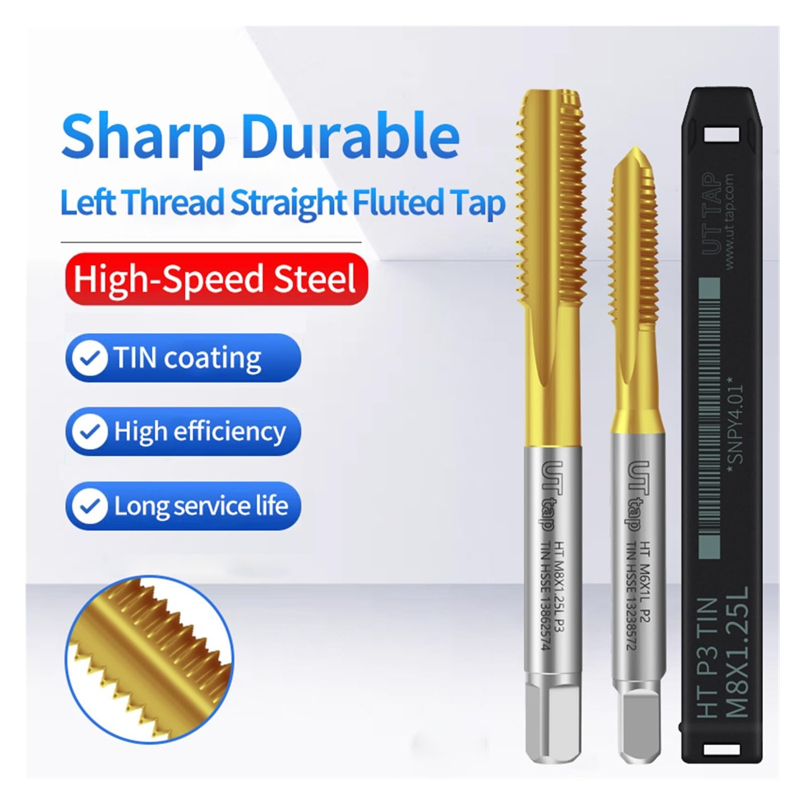 Juego de Brocas para Taladro, machos de roscar Rectos Acanalados para Mano Izquierda, con Revestimiento Tap, M2-M12