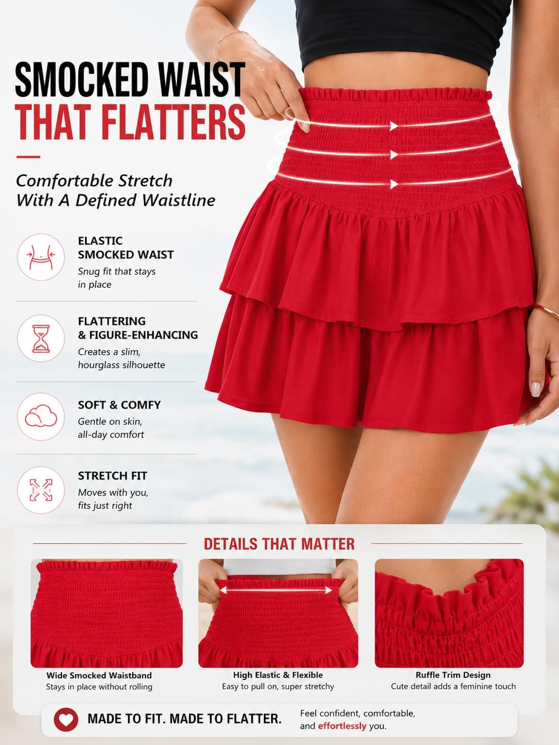 Vigorics Women's High Waist Ruffle Mini Skirt Cute Tiered Short Skirt with Shorts Underneath