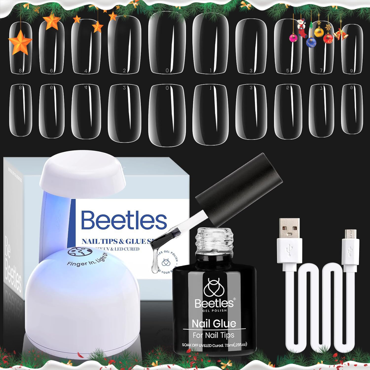 Beetles Gel Nail Kit Easy Nail Extension Set 500Pcs Pre shaped Short Square False Nail Tips with 5 in 1 Mutipurpose Glue Gel Base Uv Led Nail Lamp for Nail Art Diy Home