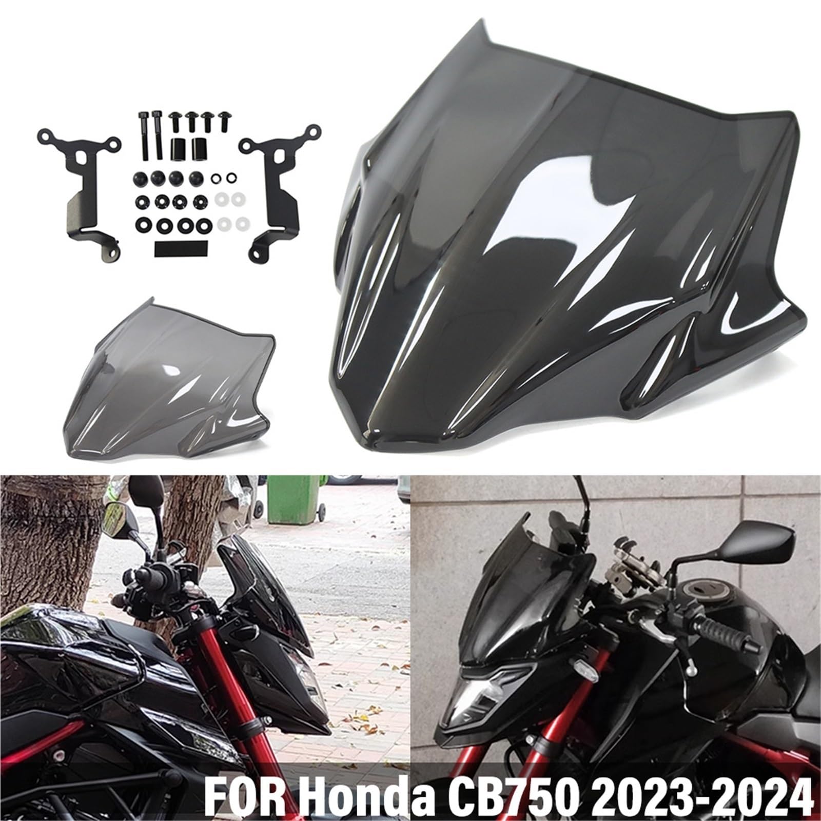 Przednia szyba motocyklowa Pasuje do CB 750 Pasuje do HORNET 2023-2024 Motocykl wyścigowy Sport Przednia szyba Osłona przednia Akcesoria(Dark gray)