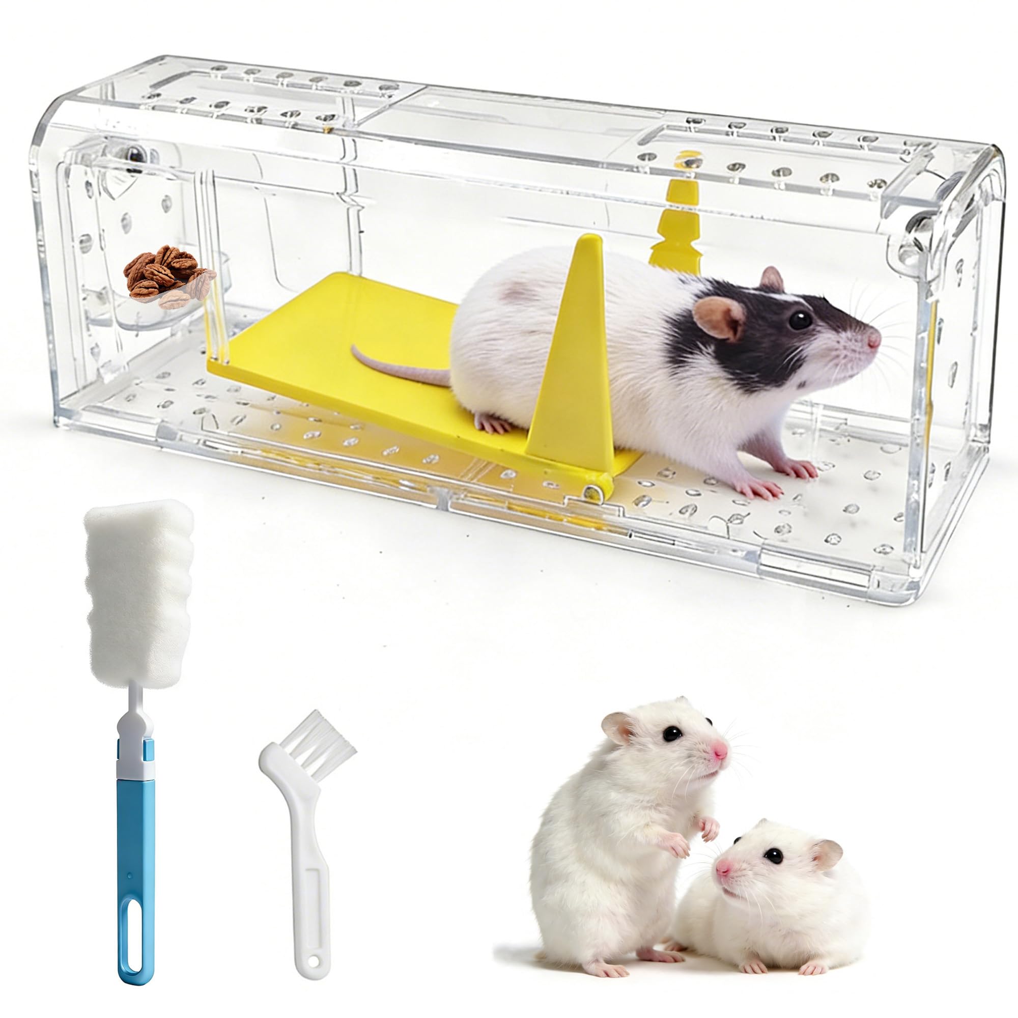MouCoc 1 Pack Humane Mouse Traps, Indoor & Outdoor Use,Touch-Free,Catch & Release Options, Includes Cleaning Brush, Washable & Reusable, Pet & Child Safe, High Sensitivity Rodent Catcher