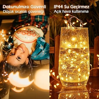 5 Metre SARI 50 LED Işıklar Peri Işıkları 8 MOD RGB Işıkları USB SARI Renkli Işık Peri Dize Işıkları Tel Fonksiyonlu Süsleme İnce Telli Aydınlatmalı Şerit Led Yılbaşı Işık Yılbaşı Süsü [Enerji Sınıfı A+]