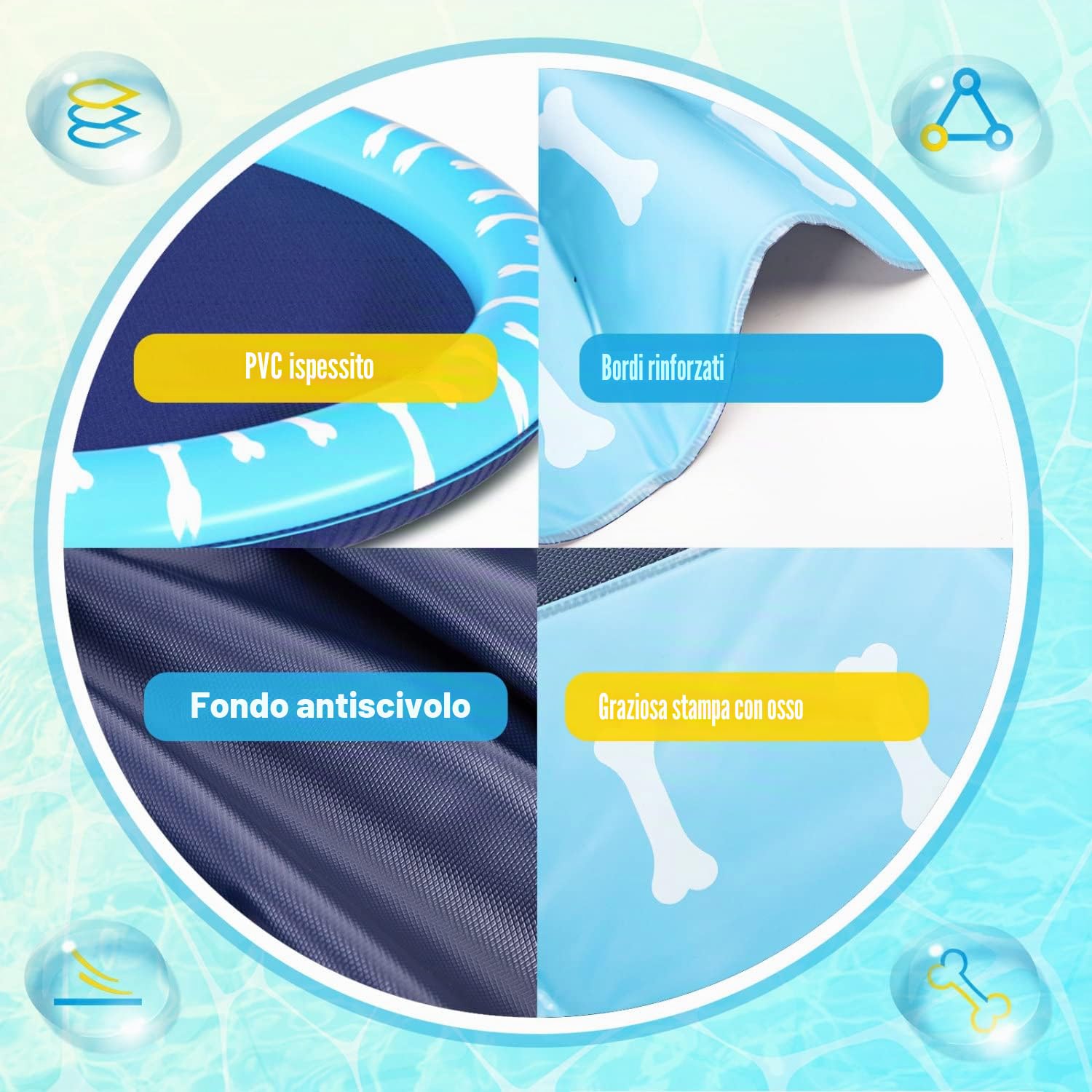 Nobleza Piscina per Cani Grandi, D170 cm/67 in, Piscina Cane di Taglia Grande, Tappetino Gioco d'Acqua per Cani, 0.55cm Addensato Antiscivolo Splash Pad per L'estate, Giardino, All'aperto