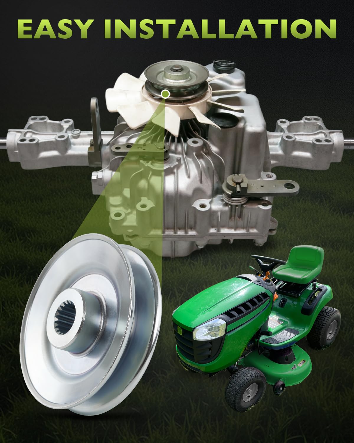 MIU800221 Poulie de transmission compatible avec les tracteurs John Deere D120 D150 E180 L110 LA125 X145 série 100, poulie d'entraînement de tondeuse remplace M809035 1A646025750
