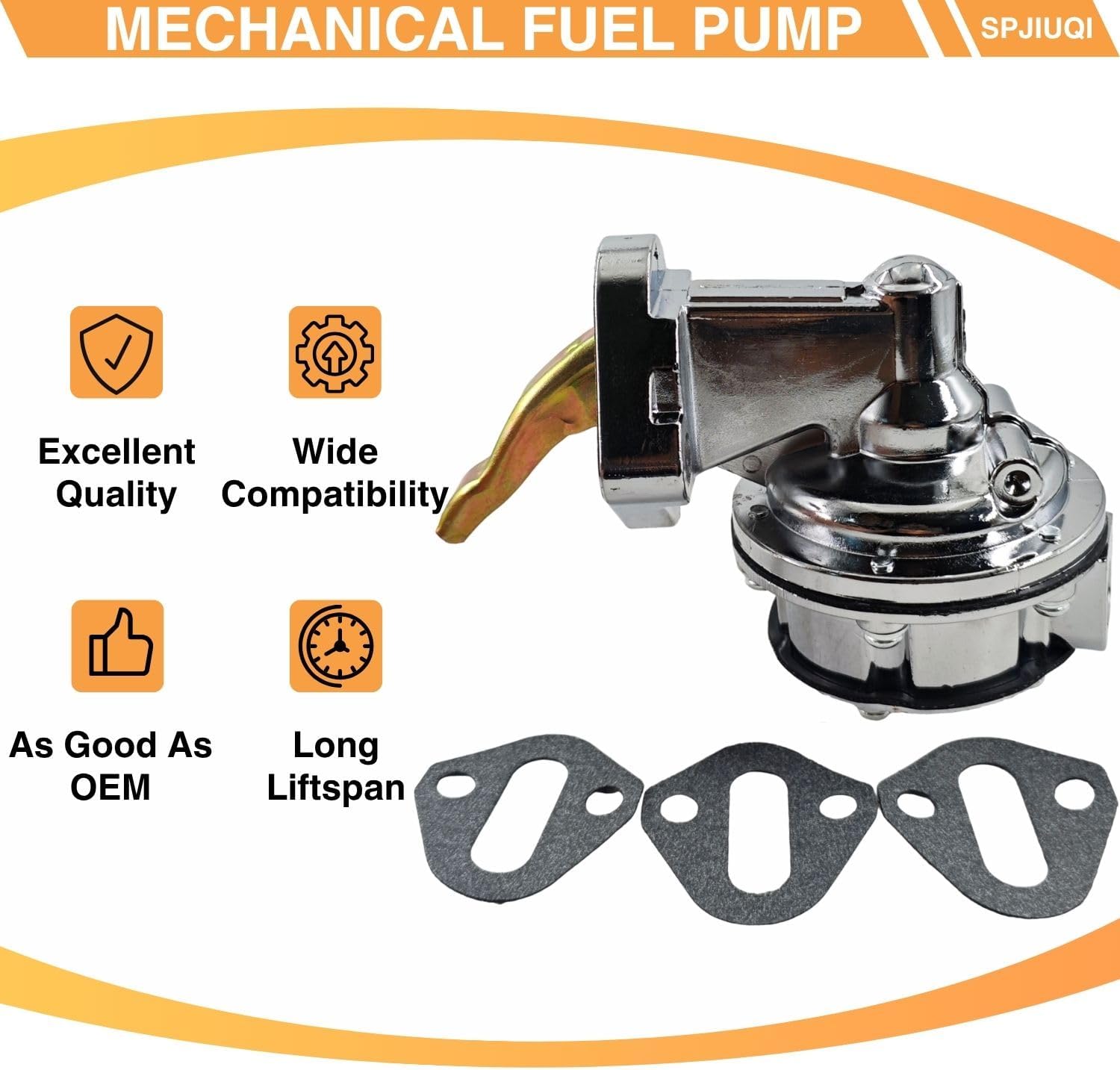 JM1004C MP83580 Mechanical Fuel Pump Compatible with Chevy Big Block V8 396 402 427 454 High Volume BBC Chrome